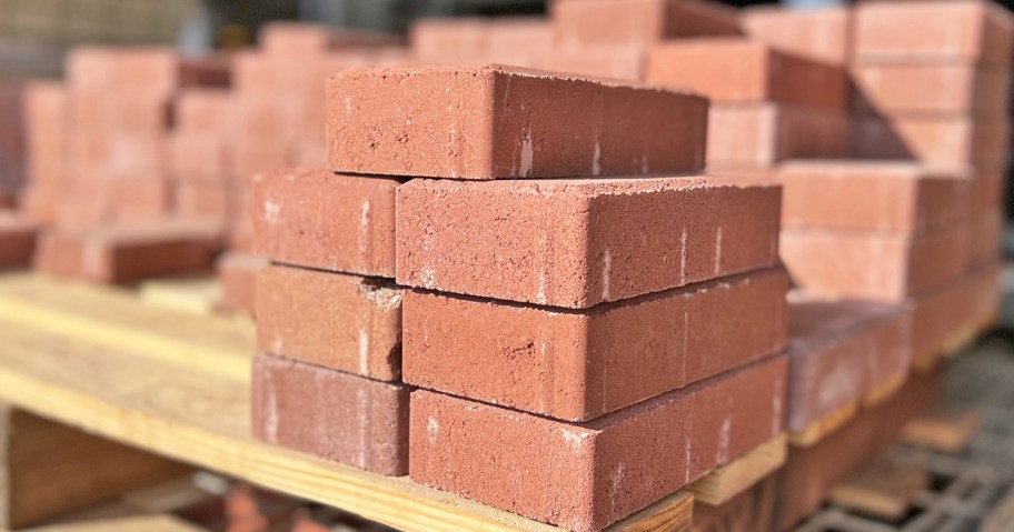 stack of holland brick pavers in garden center
