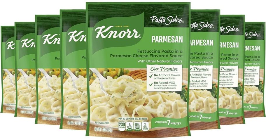 Stock image of 8 bags of Knorr Pasta Sides in Parmesan Fettuccine Flavor