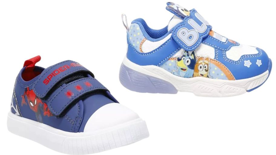 Kohls character kids sneakers in spider man and bluey
