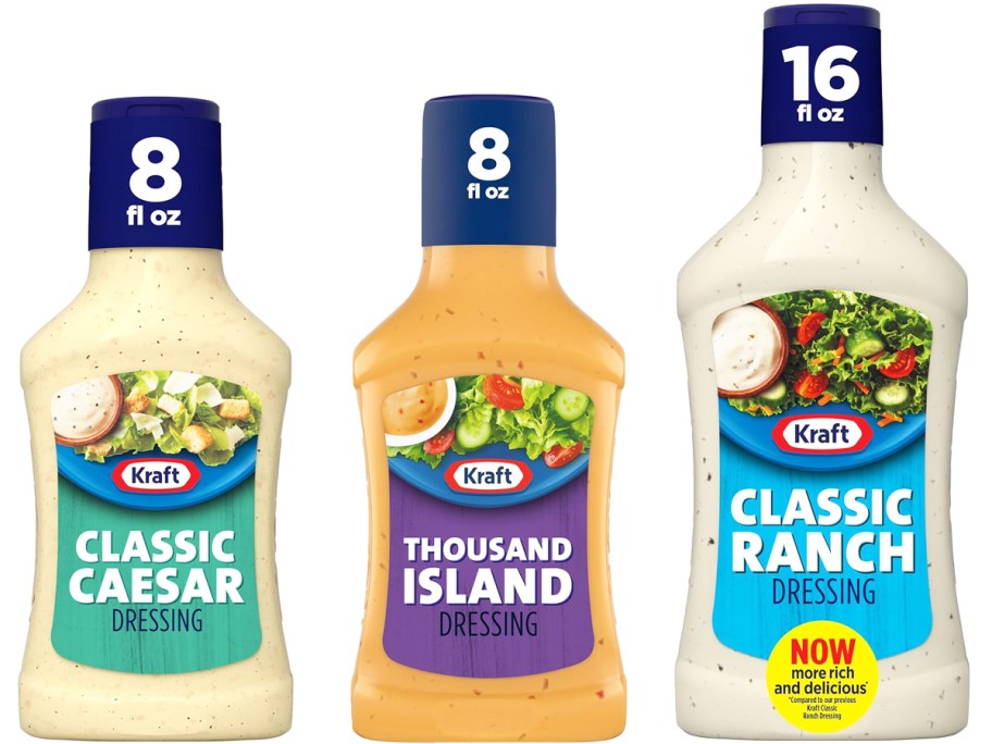 three bottles of Kraft Salad Dressings