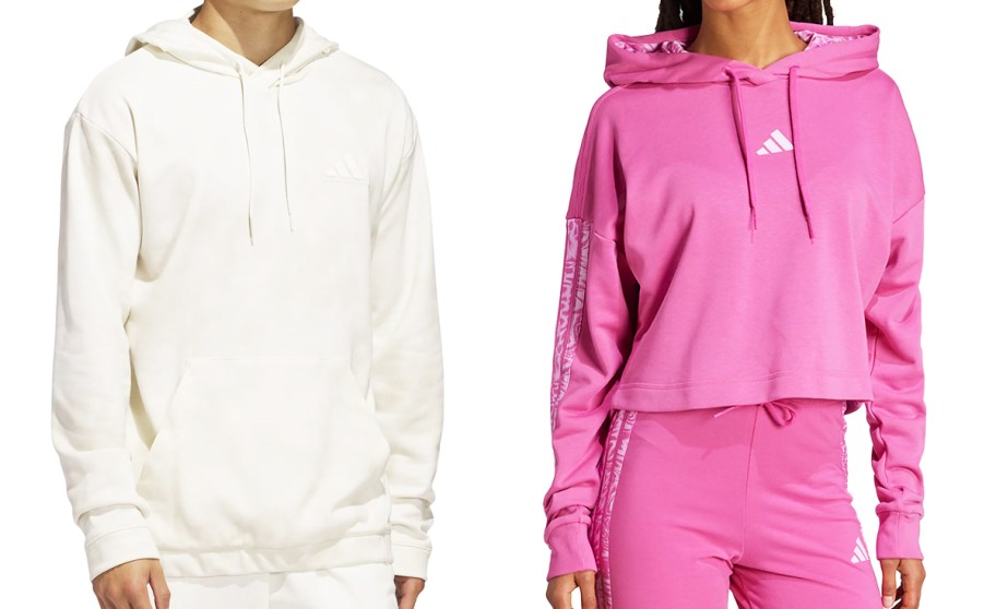 man and woman in white and pink hoodies
