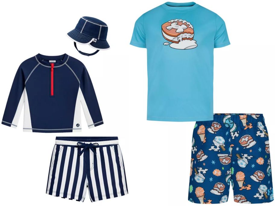 Stock images of boy's Sperry and Under Armour Swim Sets