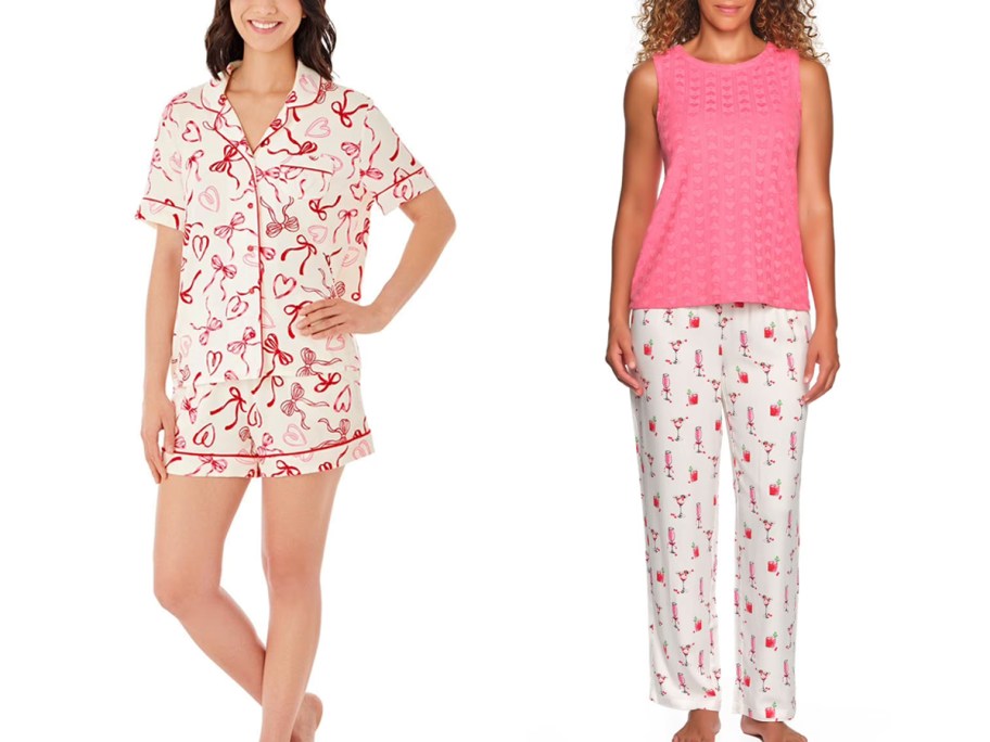 Member's Mark Women's Valentines Notch Collar Pajama Set, Loft Women's 2-Piece Valentine's Day Pajama Set