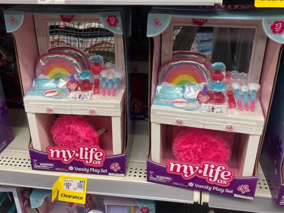 two My Life As 13-Piece Vanity Play Sets on a shelf