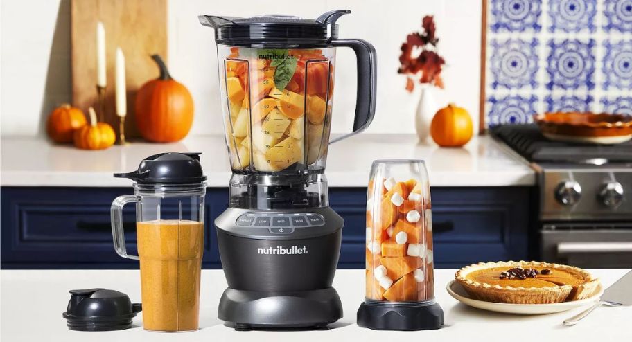 Nutribullet displayed on top of the table with self serve cups 