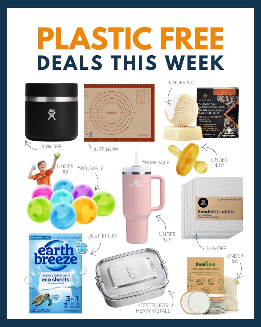 collage of plastic free deals this week