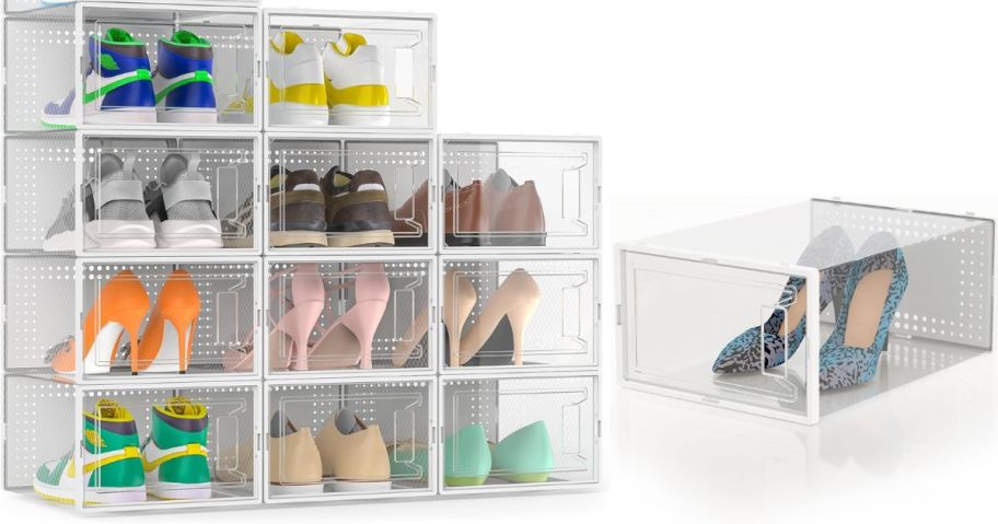 Stock images of clear Plastic shoe organizers from Amazon