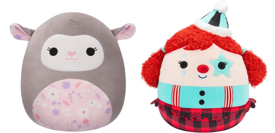 grey lamb and clown squishmallows plush