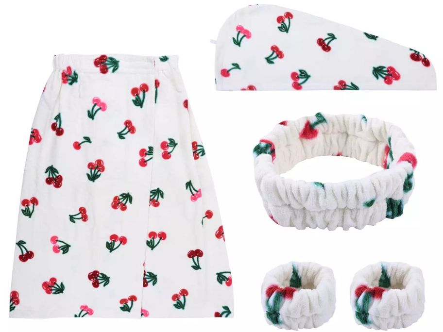 A 5-Piece Solid Texture Bath Wrap Set