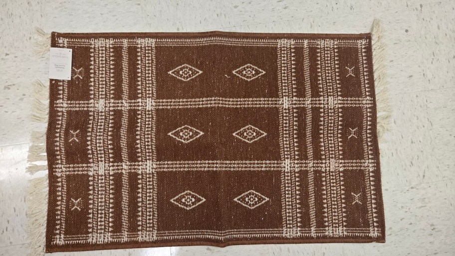 brown plaid rug on store floor