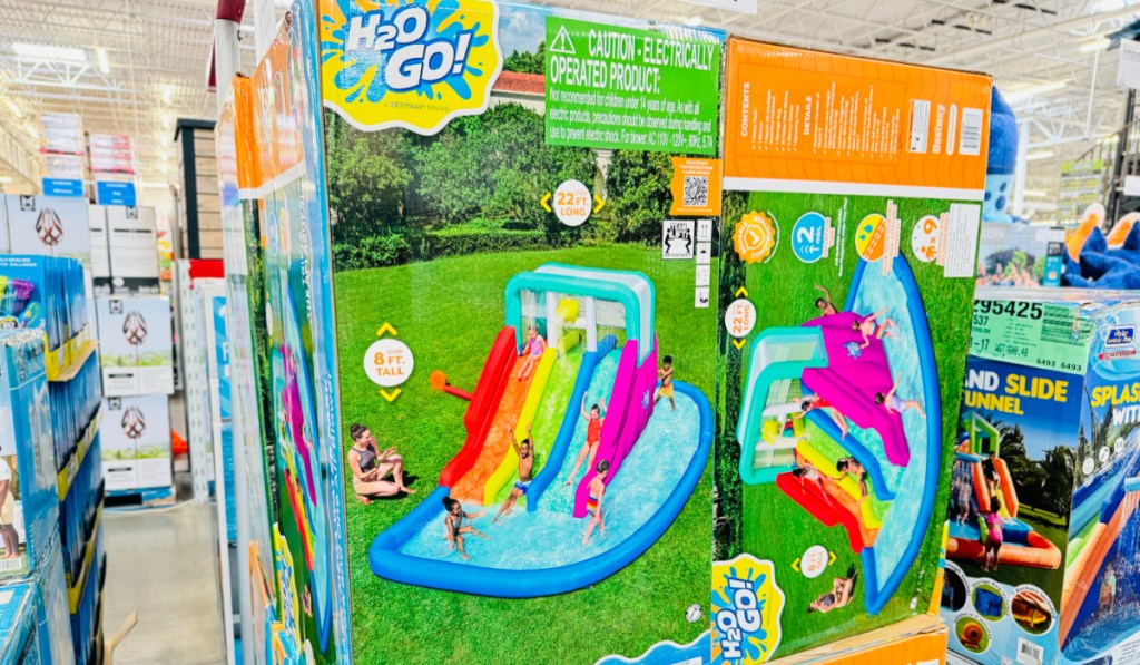 Triple waterslide on display inside Sam's Club