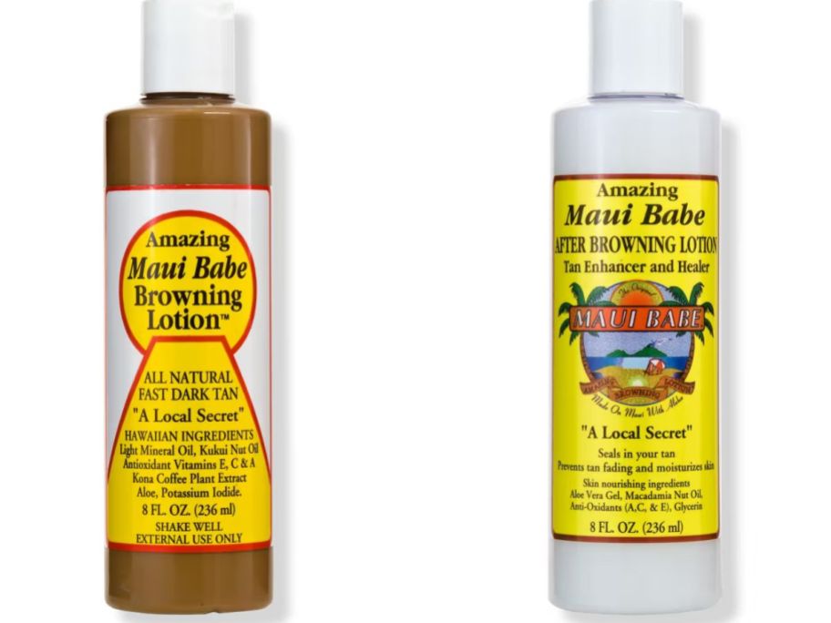 Stock images of two Maui Babe Sun Care Items