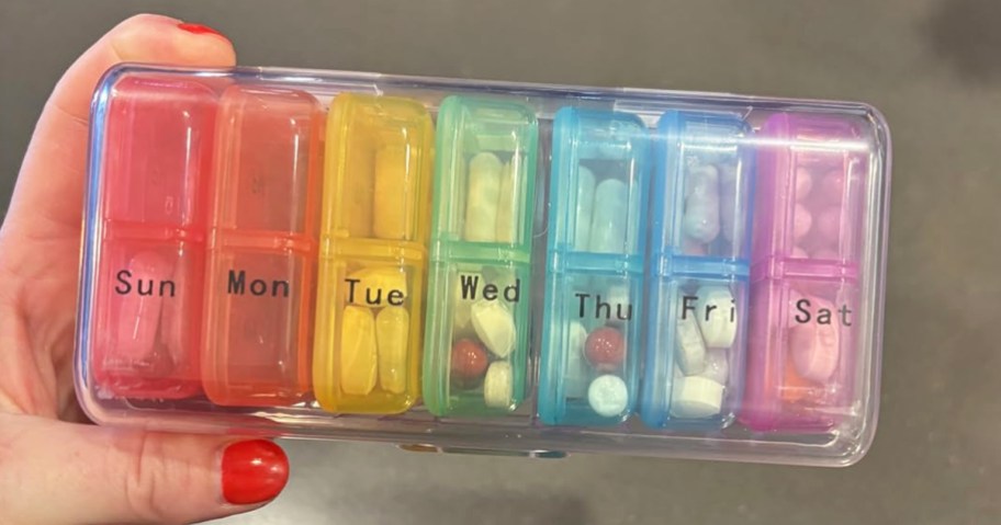 7 daily pill organizers since one larger clear container