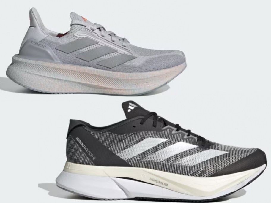 gray and black adidas shoes