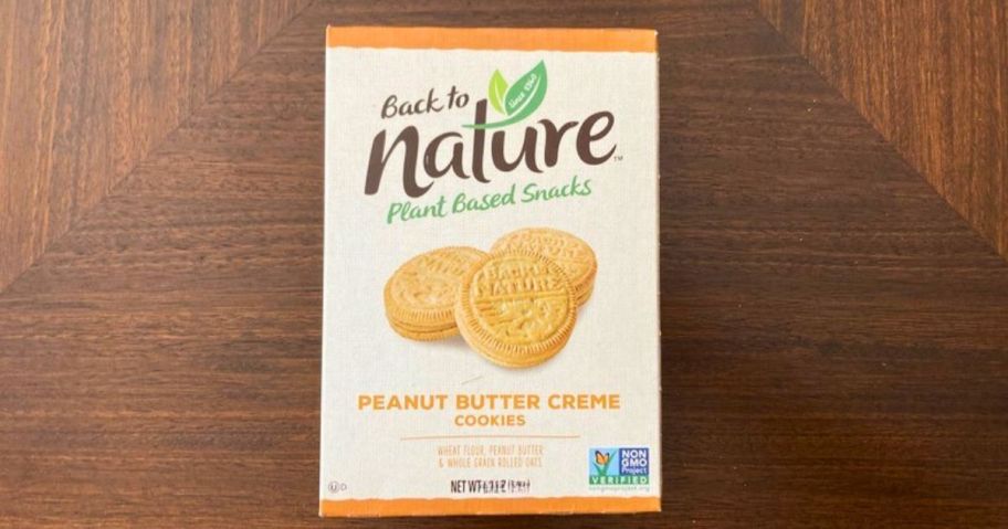 Back to Nature Peanut Butter Creme Cookies 5.5oz box on table