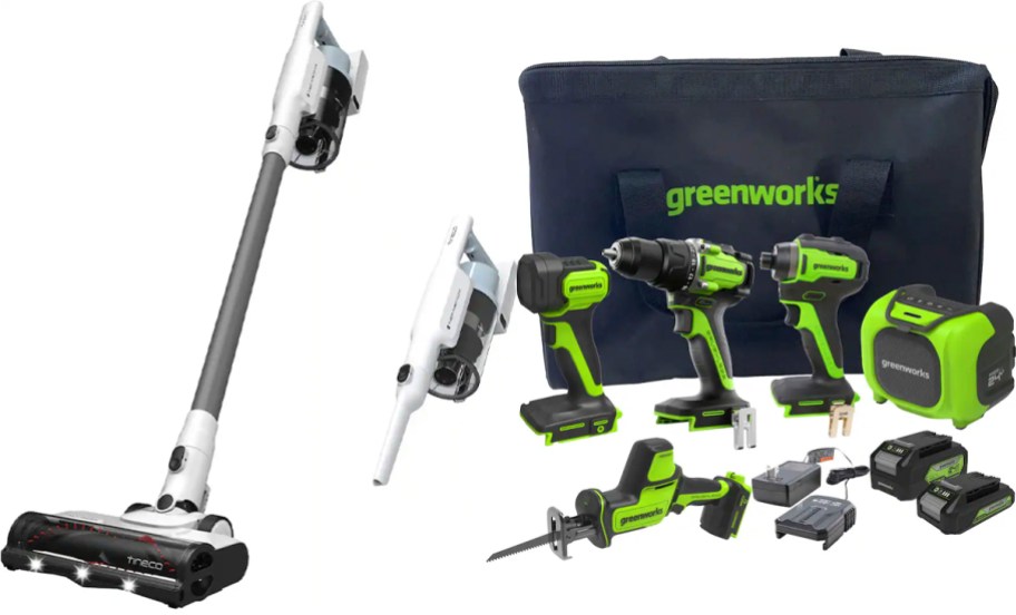 white tineco vacuum and green tool set