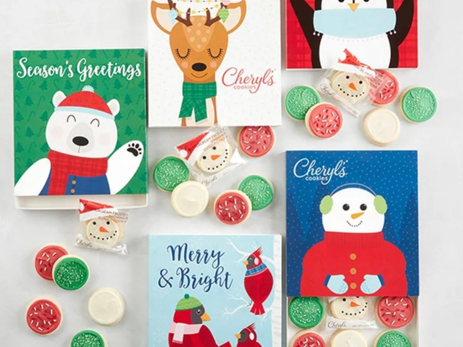 holiday cookies with boxes on table