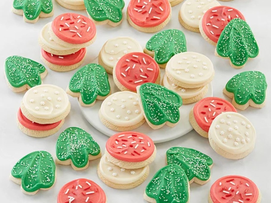 green, red, and white holiday cookies