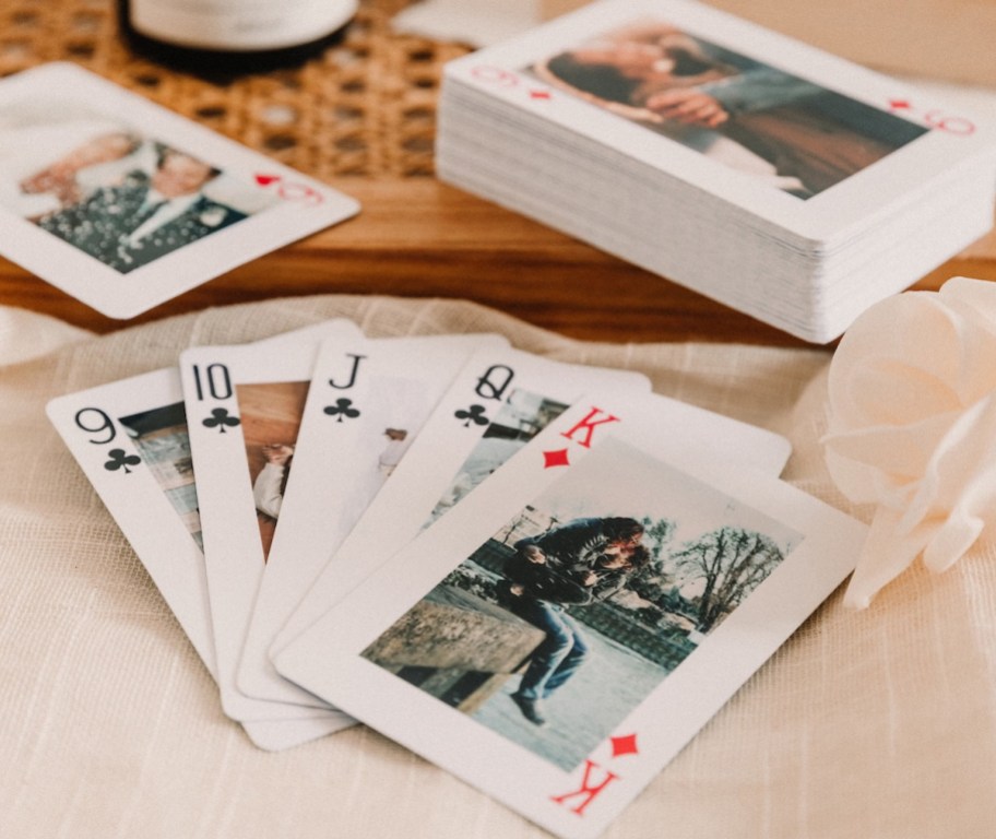 custom photo playing cards on table