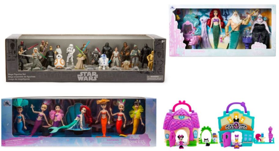 four disney toys on display