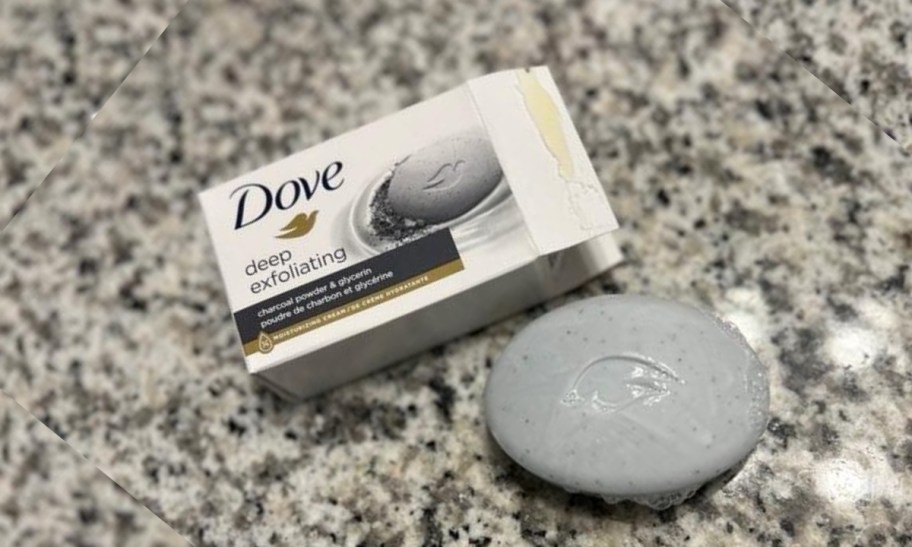 a dove exfoliating charcoal and glycerine beauty bar