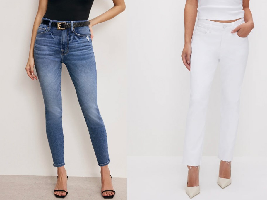good american blue and white jeans 