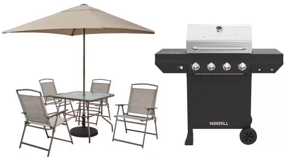 tan patio set and grill 