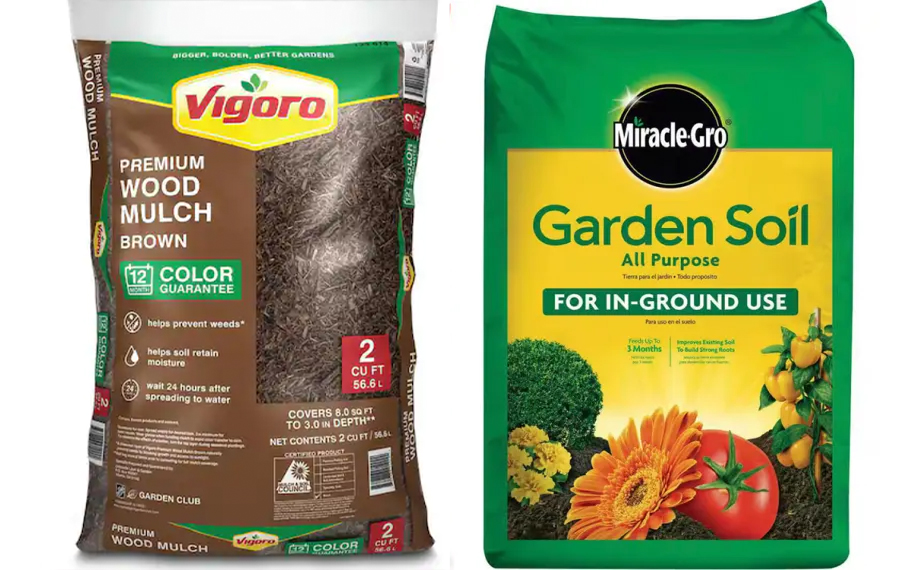bags of mulch and garden soil 