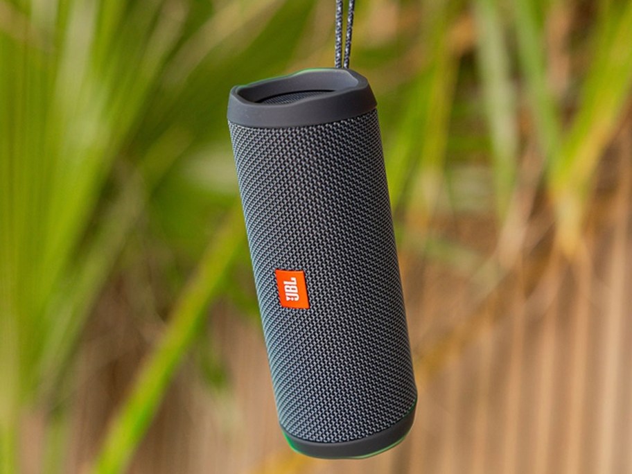 gray jbl speaker outdoors 