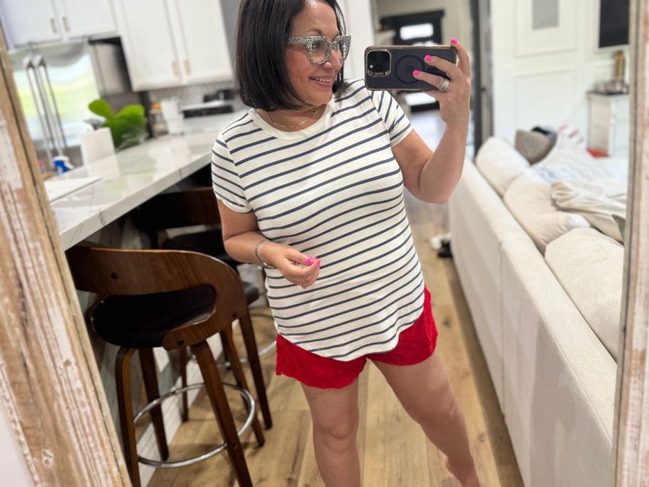 woman wearing striped tee 