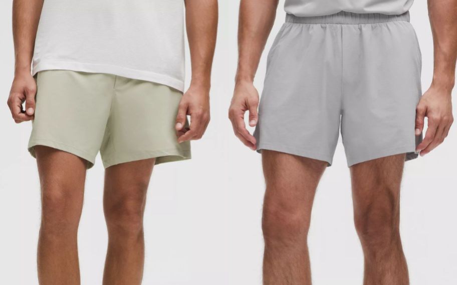 two different lululemon shorts in green and gray