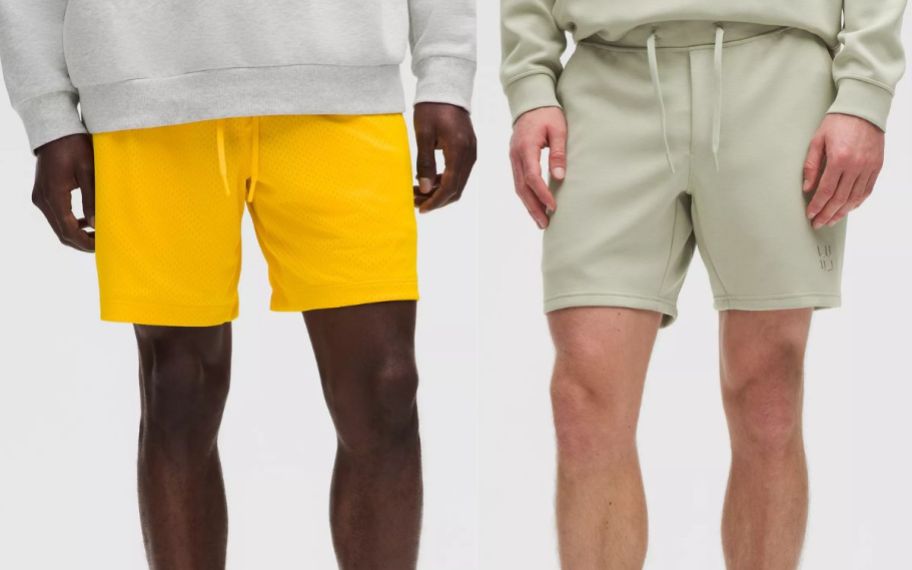 stock image of yellow and green lululemon shorts