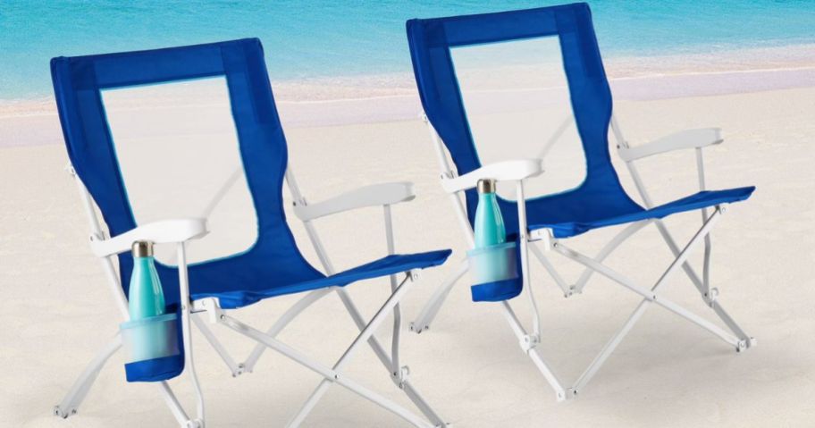 Two mainstays beach chairs on a beach