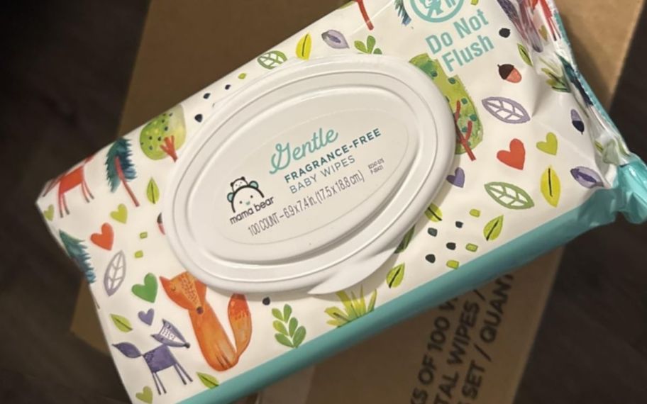 a package of water based baby wipes