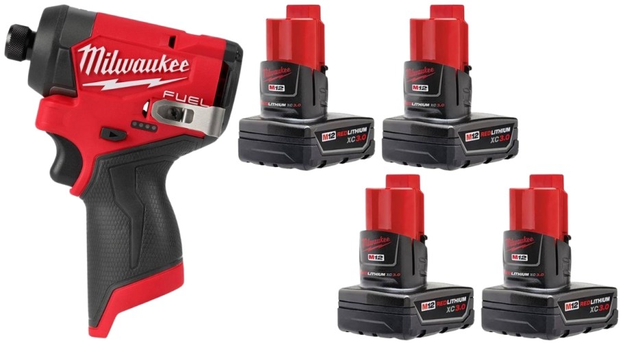 hex impact driver and 4 batteries