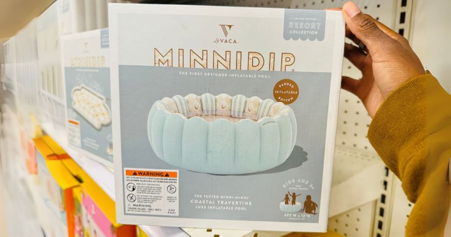 blue minnidip pool box in hand in store