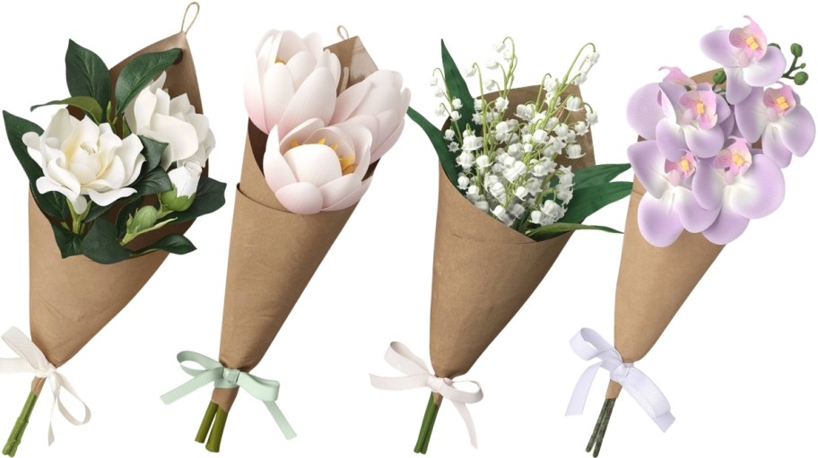 four artificial flower bundles 