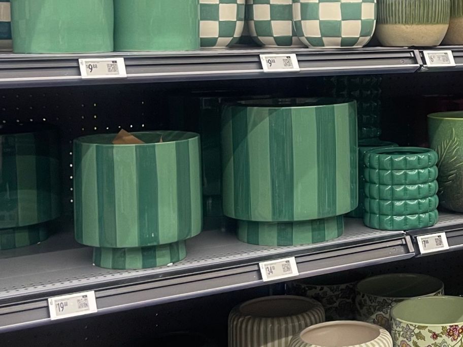 Mainstays Ceramic Planters on shelf in store
