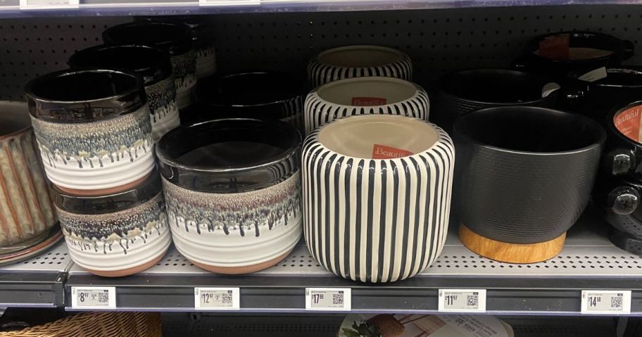 planters on shelf in store