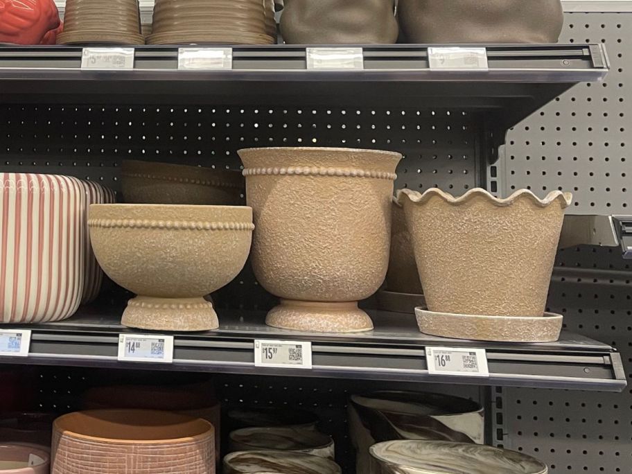 planters on shelf in store