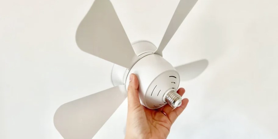 White socket holding ceiling fan 