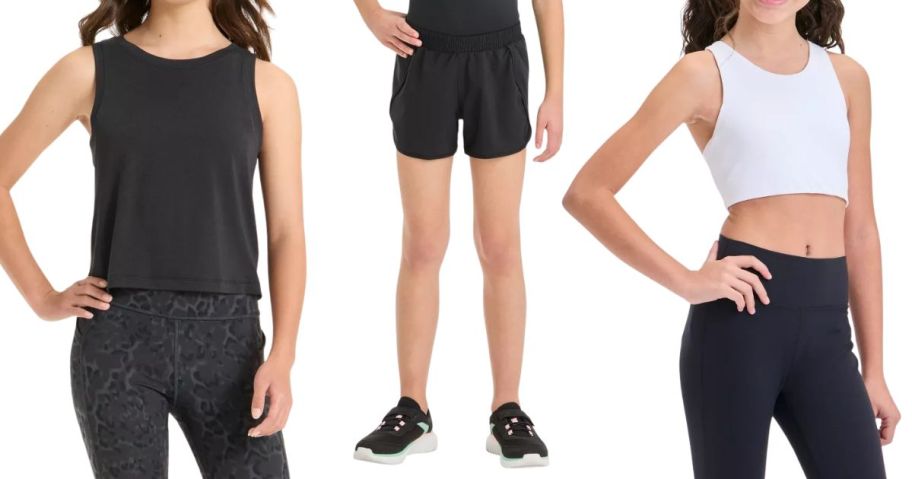 three girls wearing activewear