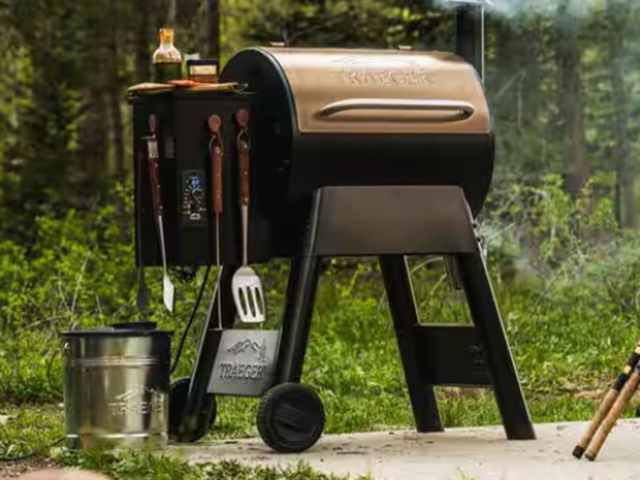 gold and black traegar grill 