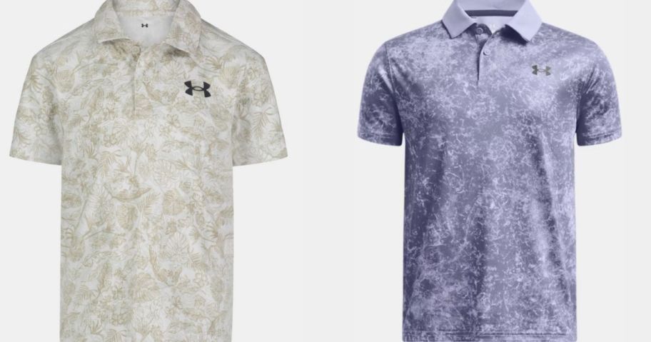 a grey and blue under armour boys polo shirt