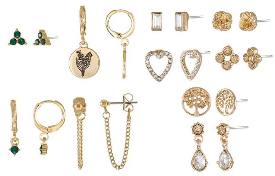 10 pairs of gold earrings