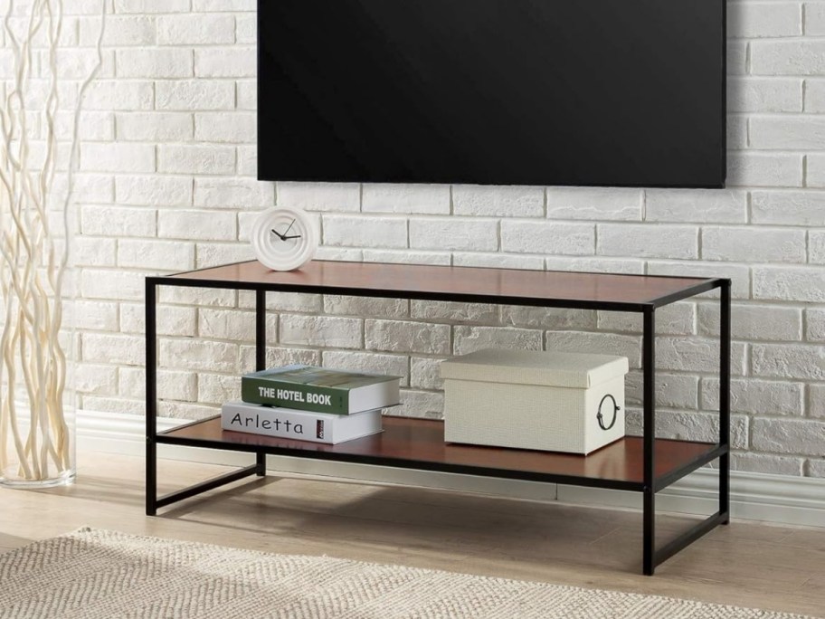 a wood and metal tv stand 