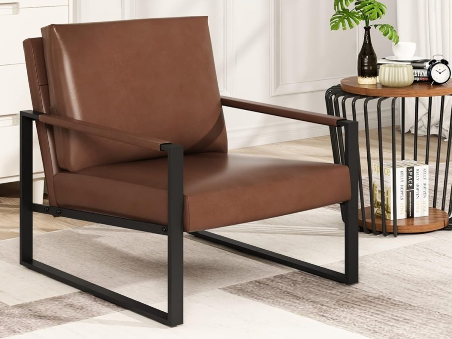 a faux leather accent chair