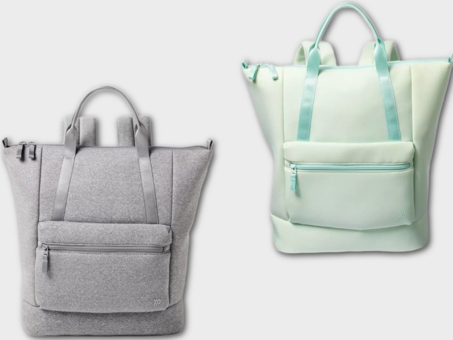 Stock images of two All in Motion Faux Neoprene Tote Backpacks