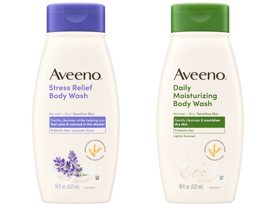 two bottles of aveeno body wash