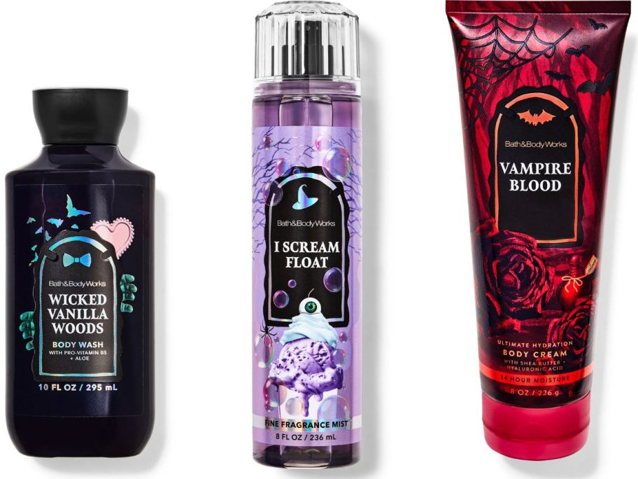 stock images of Bath & Bosy Works Halloween Body Wash, Fragrance Mist and Hydrating Body Cream